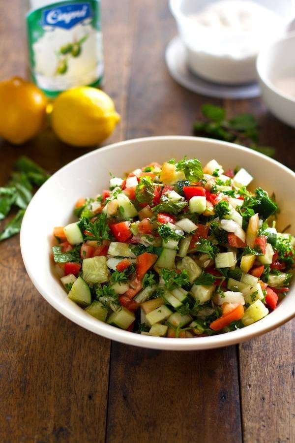 Middle Eastern Salad in a white bowl.
