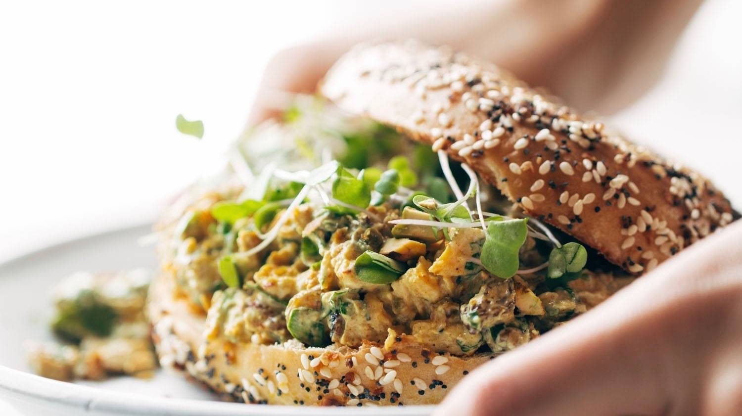 Curry Chicken Salad on everything bagel.