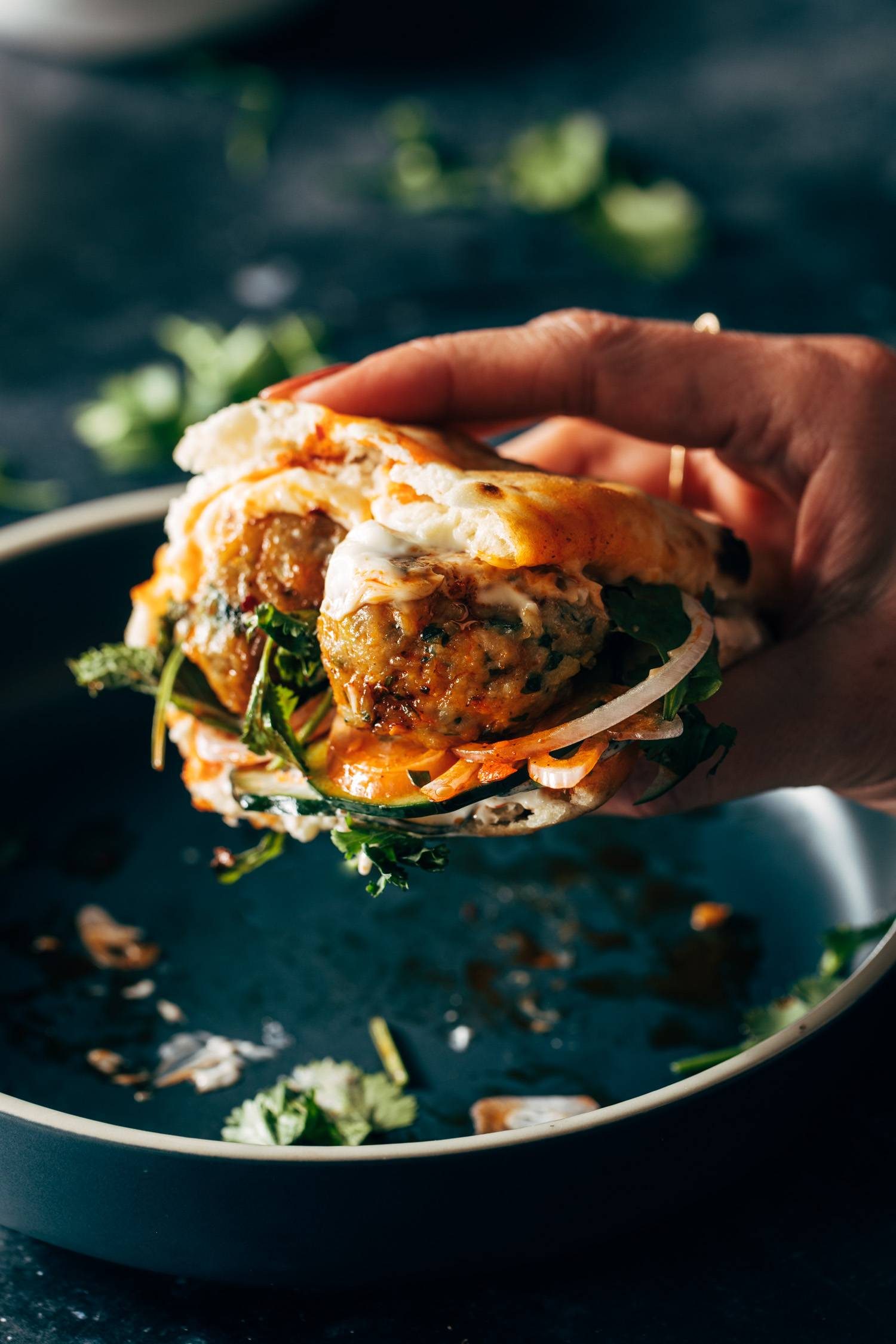 Ginger chicken meatball sandwich.