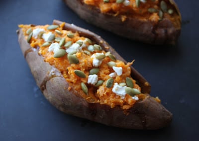 mashed-sweet-potatoes-with-goat-cheese-and-pepitas
