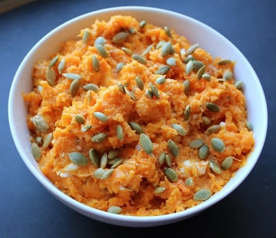 mashed-sweet-potatoes-with-goat-cheese-and-pepitas