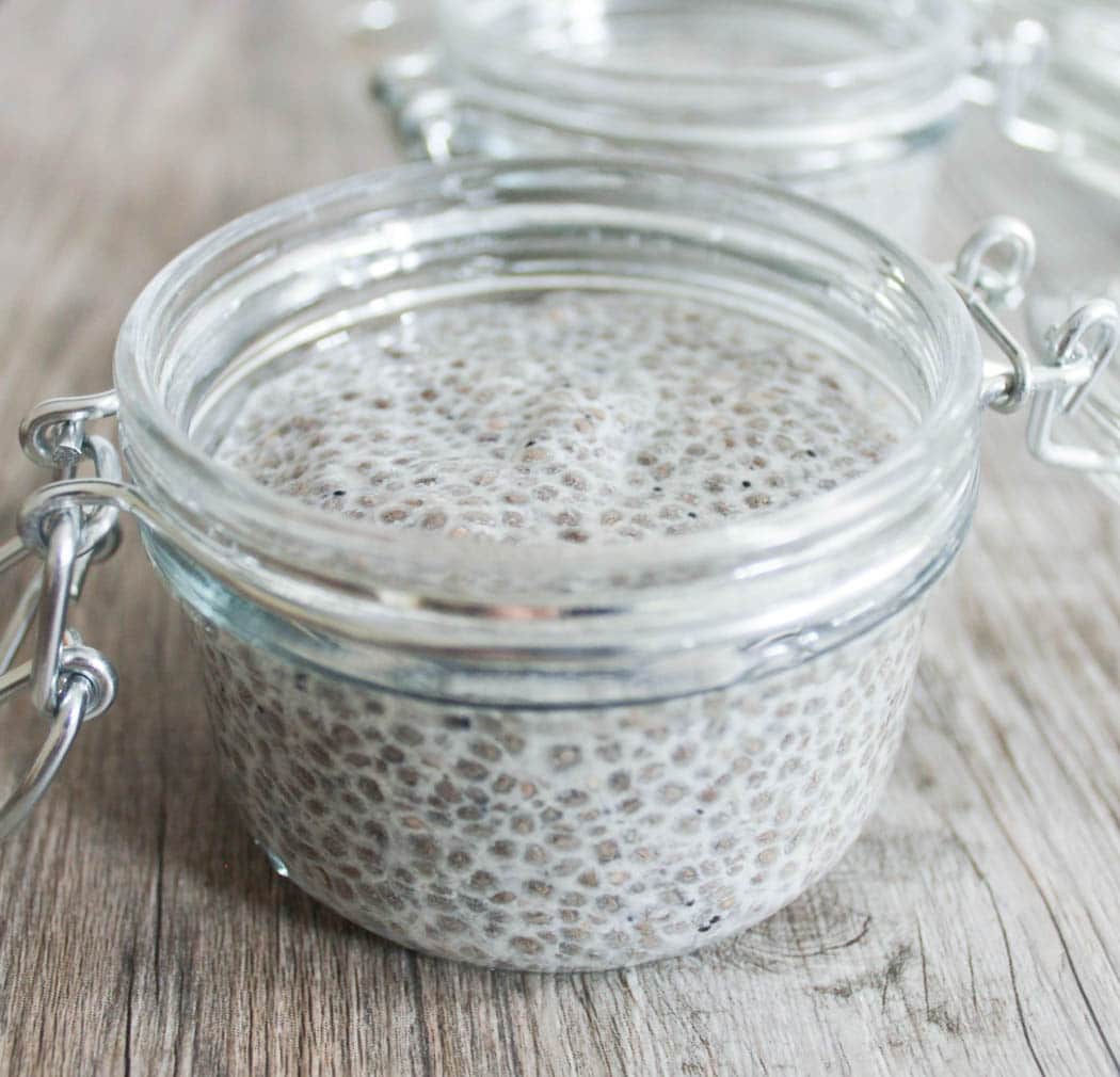 Chia pudding after sitting in the fridge for four hours.