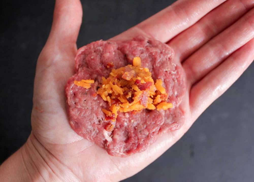 Bacon-and-smoked-cheddar-stuffed-cheeseburger-sliders-with-jalapeno-relish-step-6