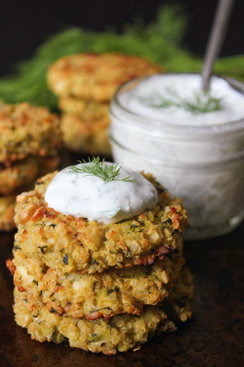 gluten-free-baked-zucchini-quinoa-cakes-with-dill-yogurt-sauce