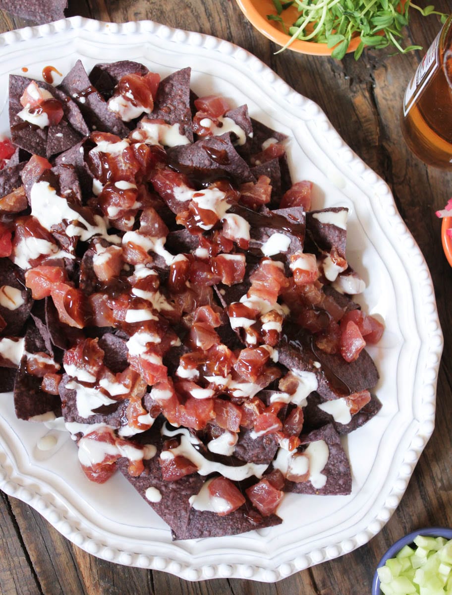 Ahi-Nachos-with-pickled-red-onion-wasabi-crema-step-2