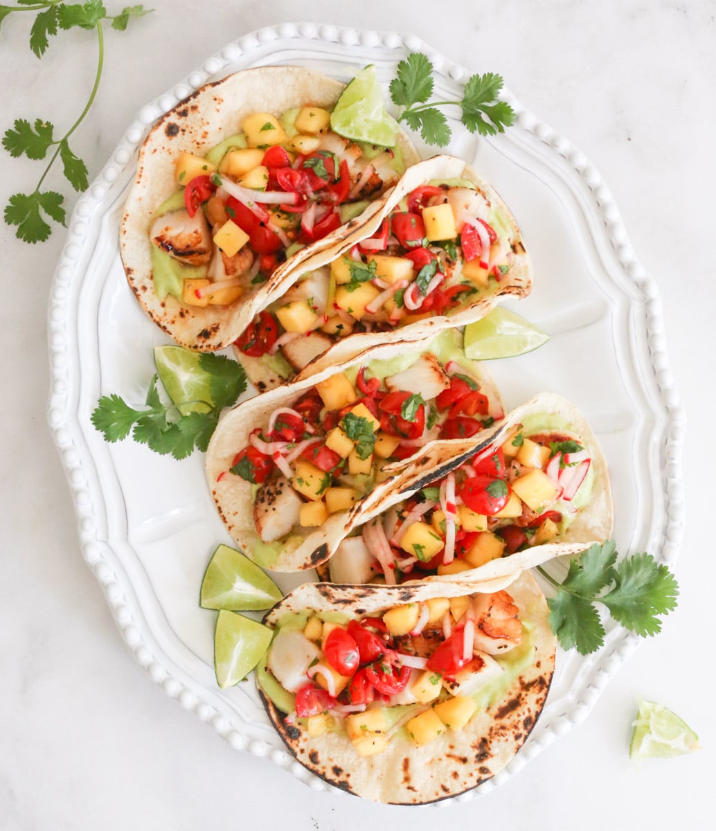 seared-scallop-tacos-with-spring-mango-salsa-and-avocado-coconut-cream