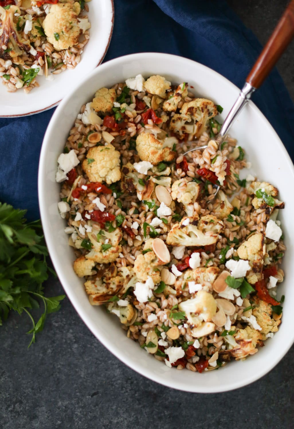 Roasted Cauliflower and Farro Salad with Sun-Dried Tomatoes