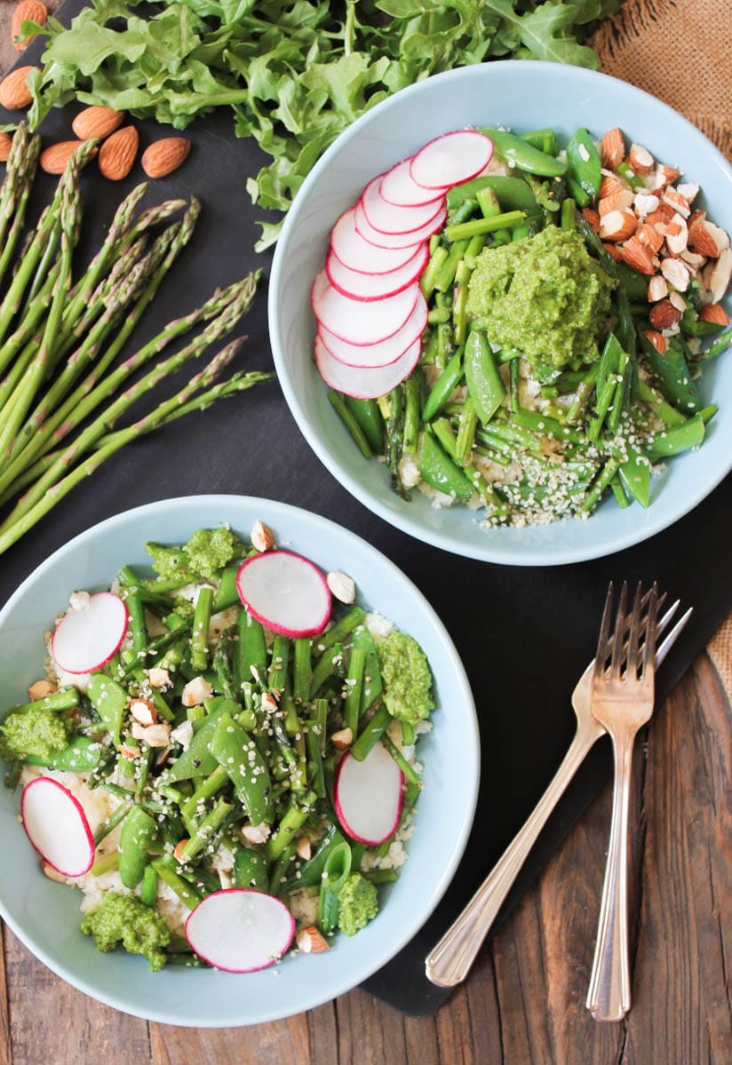 20 Satisfying Vegetarian Recipes- Cauliflower Rice Bowls with Spring Vegetables