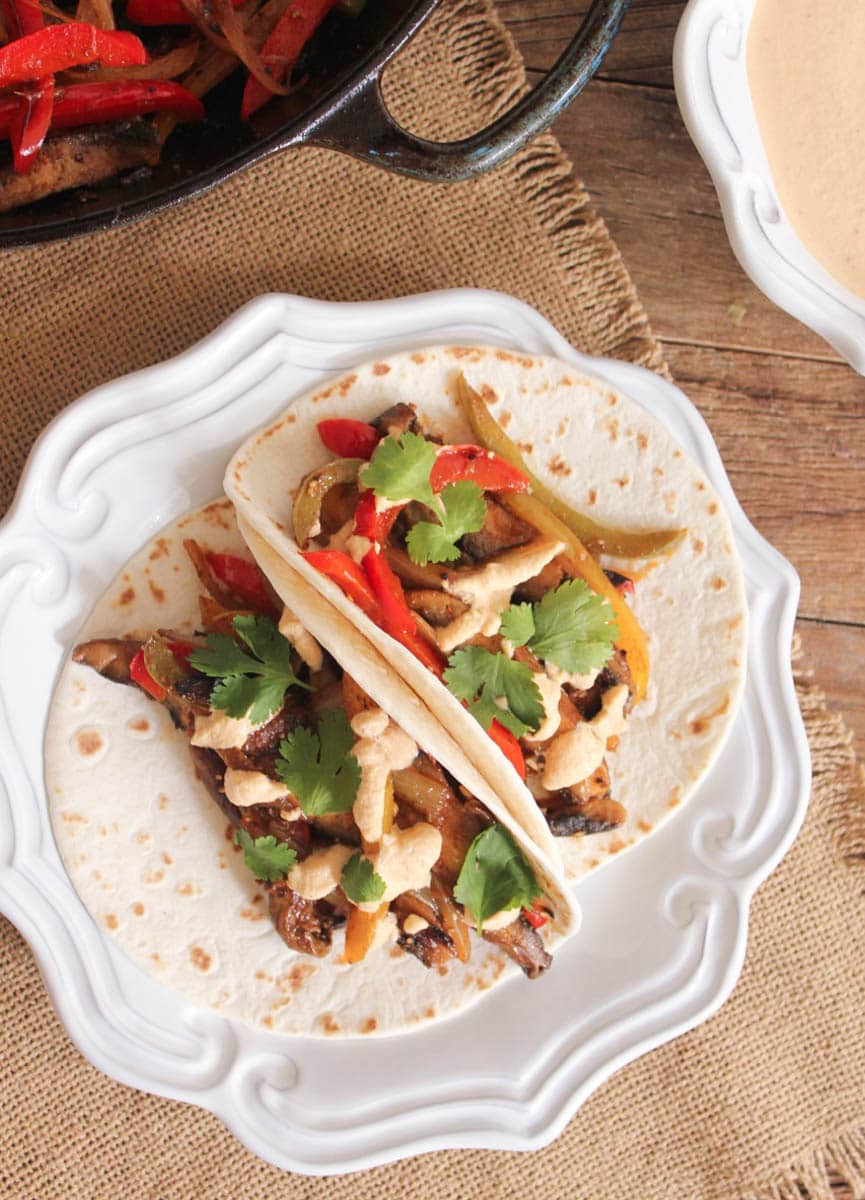 20 Satisfying Vegetarian Recipes- Portobello Fajitas with Chipotle Cashew Cream