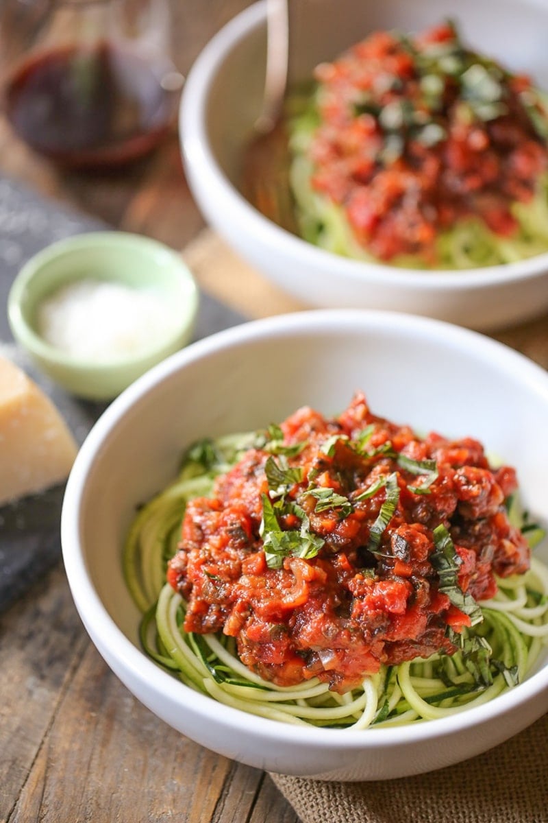 20 Satisfying Vegetarian Recipes- Zucchini Noodles with Portobello Bolognese
