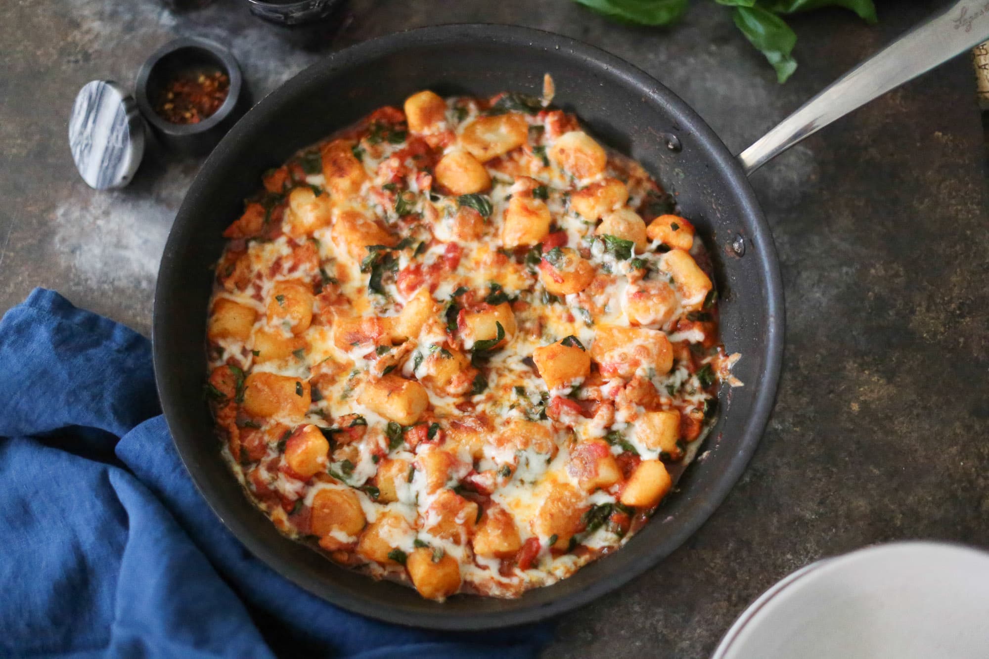 Skillet Cauliflower Gnocchi with Sausage and Spinach