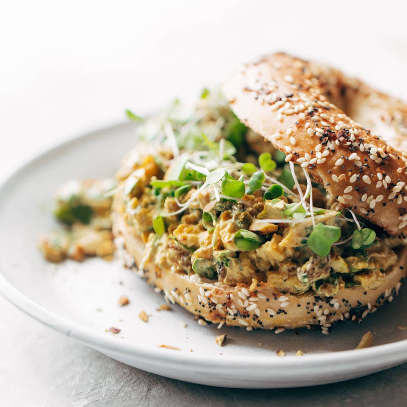Curry Chicken Salad on everything bagel.