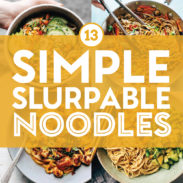 Noodle recipes in a collage.