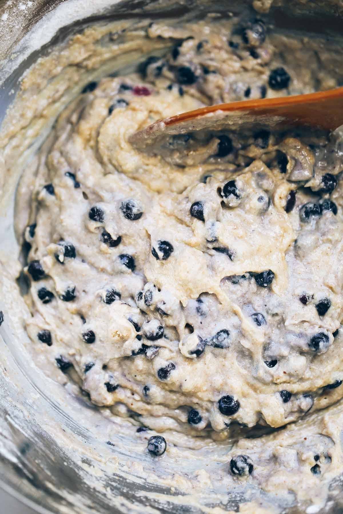 Whole Wheat Blueberry Muffin batter in a mixing bowl.