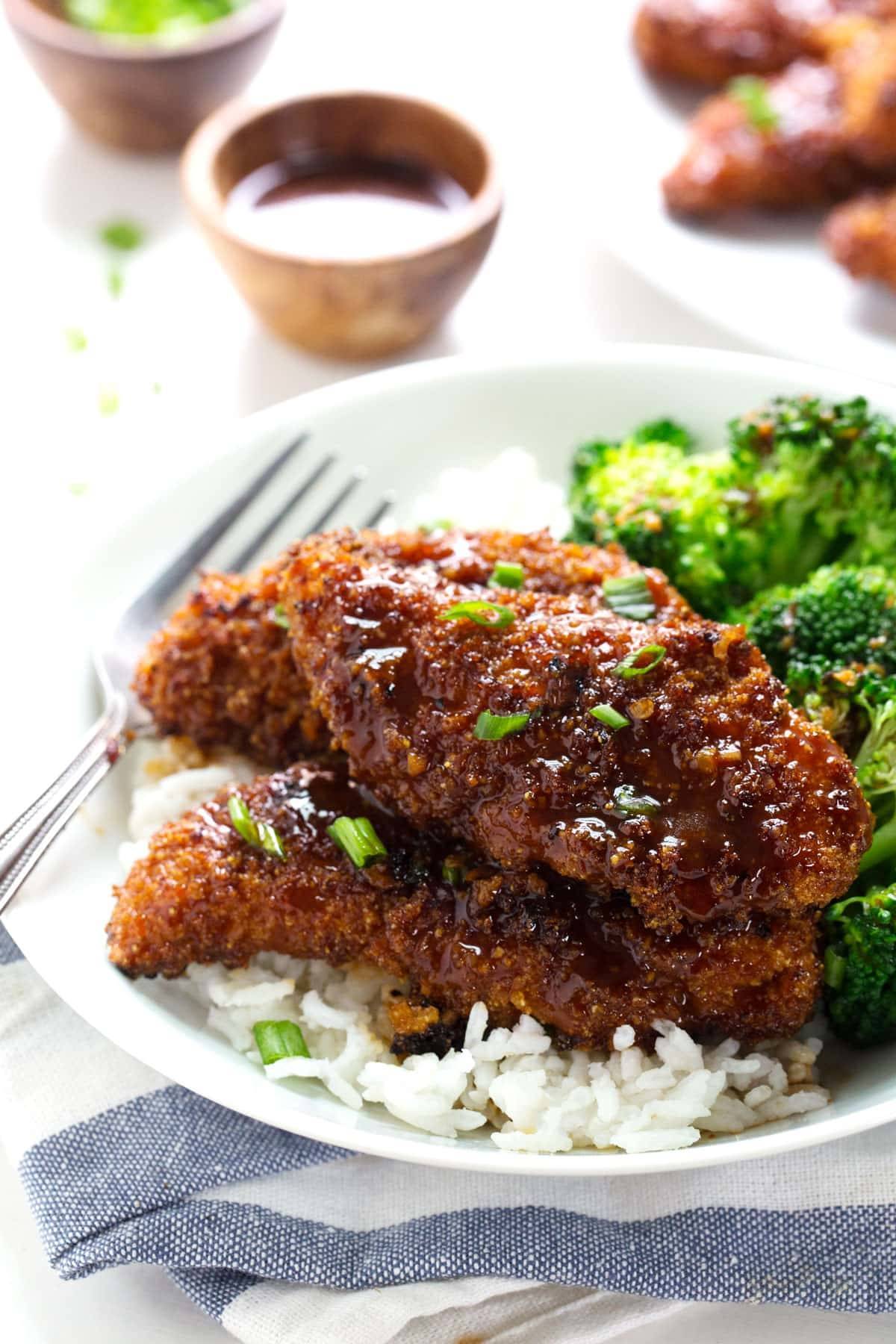 Sticky Garlic Chicken and Broccoli on rice.